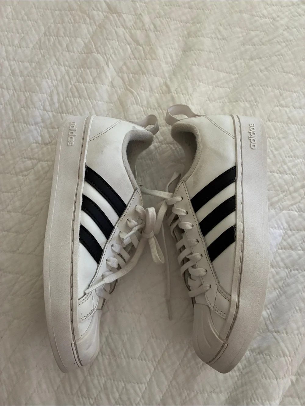 adidas White Sneakers with Black Stripes Low-Top Unisex